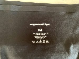 MyMonthlys-Periodenunterwäsche Nahaufnahme Aufdruck der Reinigungshinweise