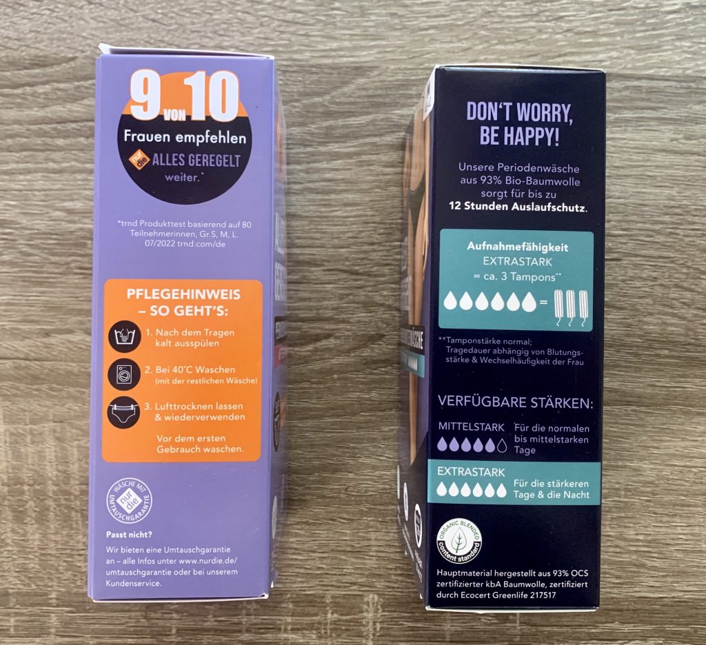 Nur Die „Alles geregelt“ Periodenunterwäsche Set in der Verpackung von rechts