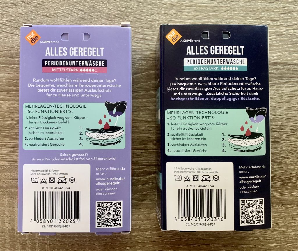Nur Die „Alles geregelt“ Periodenunterwäsche set in der Verpackung von hinten