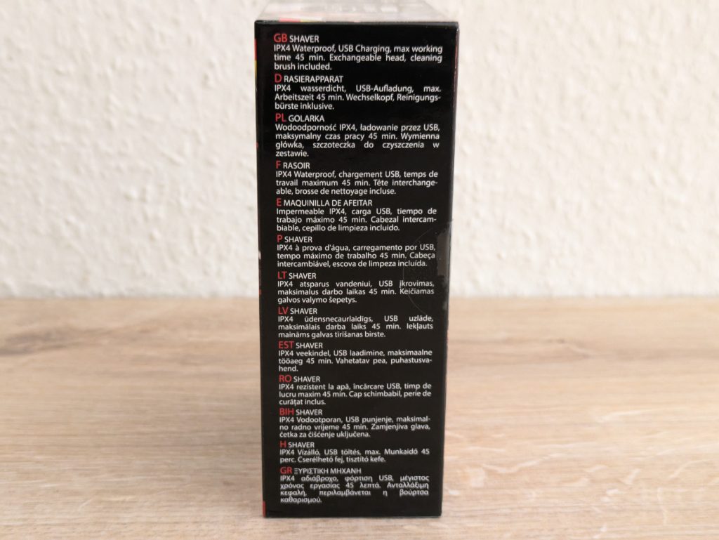 Verpackung des ADLER AD 2923 Rasierers von der linken Seite