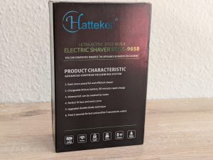 Verpackung des Hatteker ‎RSCW 9658 Rasierers von hinten