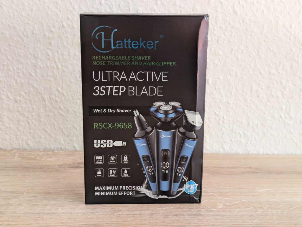 Verpackung des Hatteker ‎RSCW 9658 Rasierers von vorne