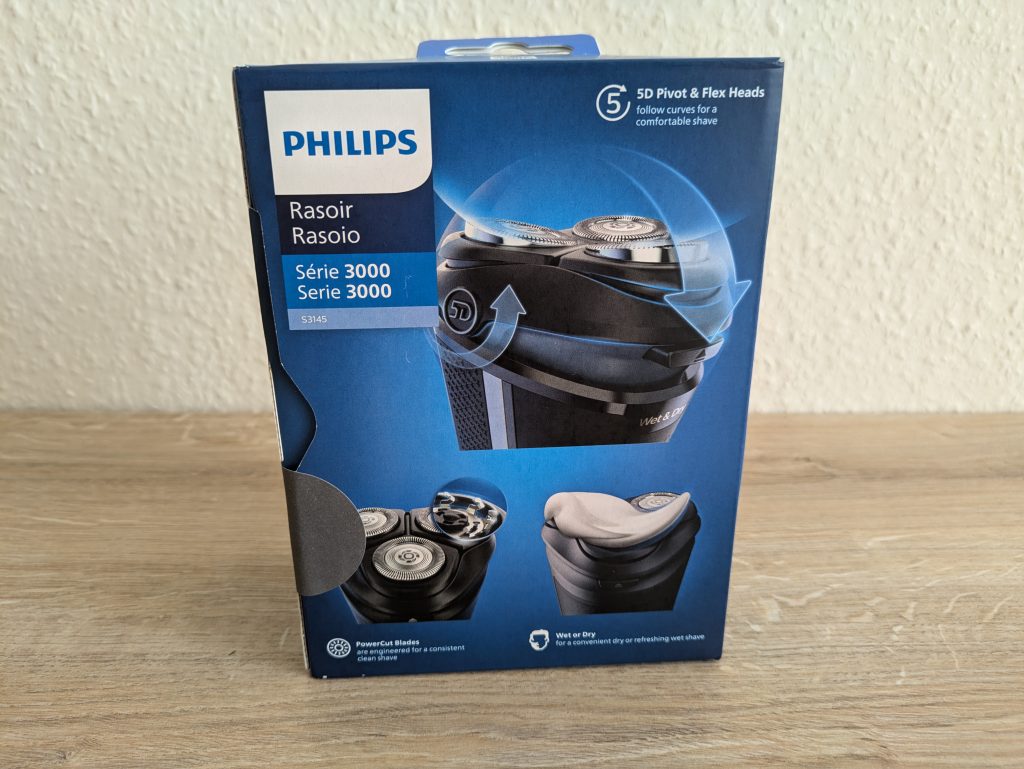Verpackung des Philips Shaver Series 3000 Modell S314500 Rasierers von hinten