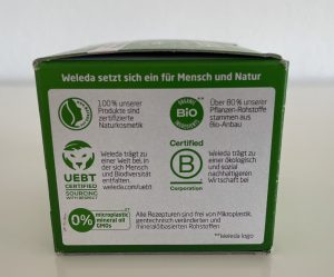 WELEDA Skin Food Feuchtigkeit & Glow Gesichtscreme Verbraucherinformationen auf der Verpackung
