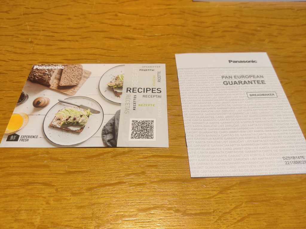 Panasonic SD-R2530K Brotbackautomat Rezeptbuch und Garantiedokument