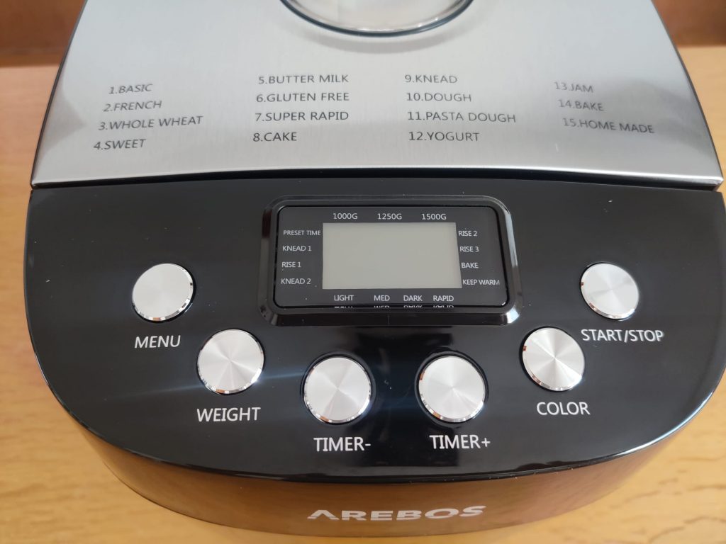 Arebos 4260627427741 Brotbackautomat Bedienfeld