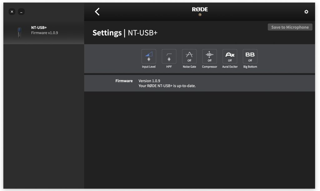 RØDE NT-USB+ Mikrofon RØDE-Central-Software mit Einstellmöglichkeiten
