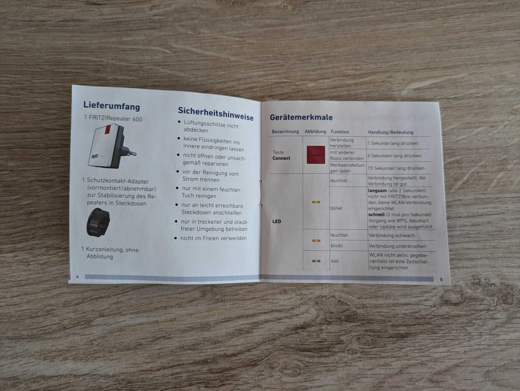 Anleitung des AVM FRITZ! 600 WLAN-Repeaters geöffnet