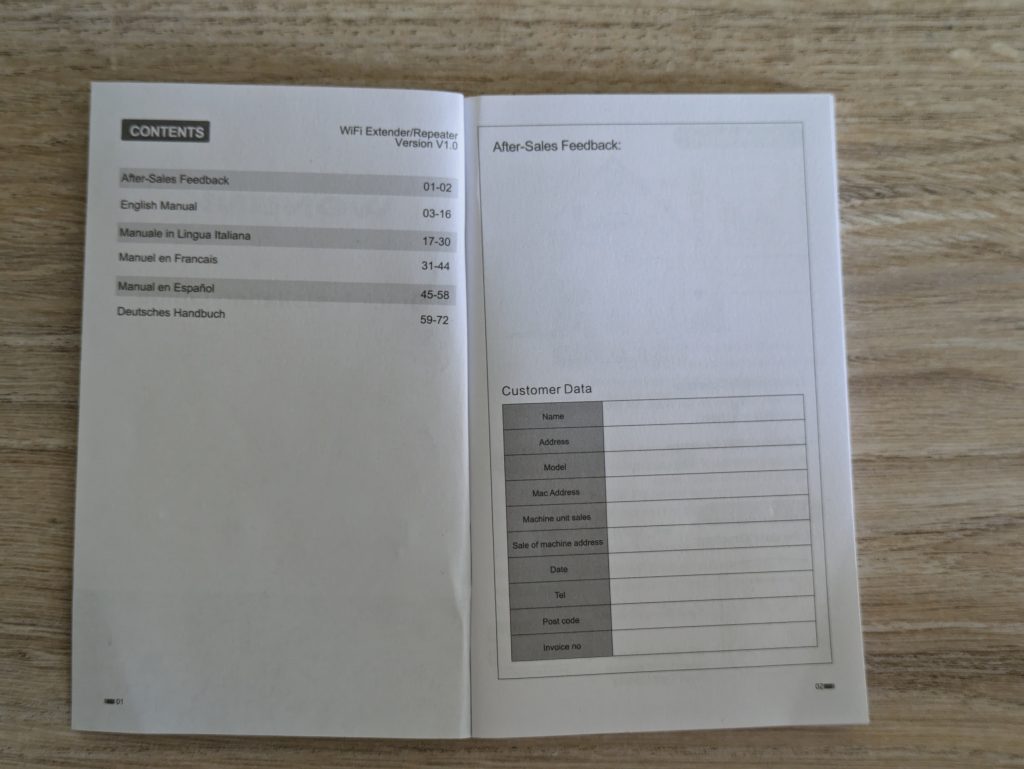 Anleitung des WONLINK WL-NE3602 WLAN-Repeaters geöffnet