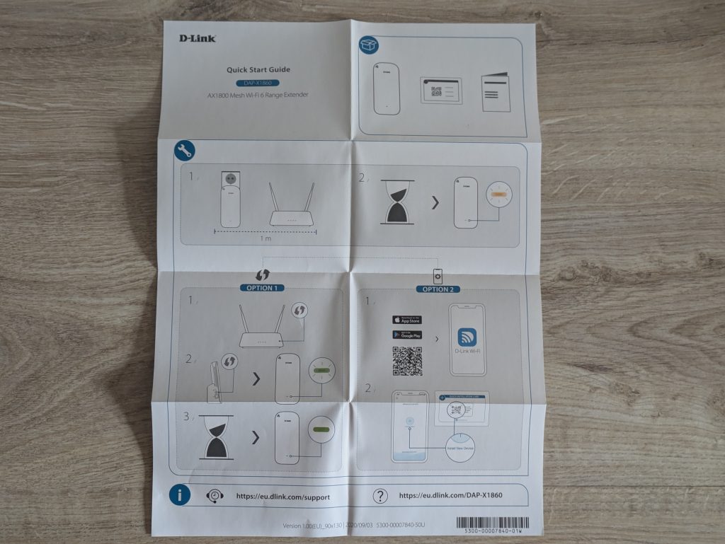 Aufgeklappte Anleitung des D-Link DAP-X1860 WLAN-Repeaters