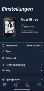 Bryton Rider 15 neo Fahrradcomputer App