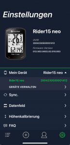 Bryton Rider 15 neo Fahrradcomputer App
