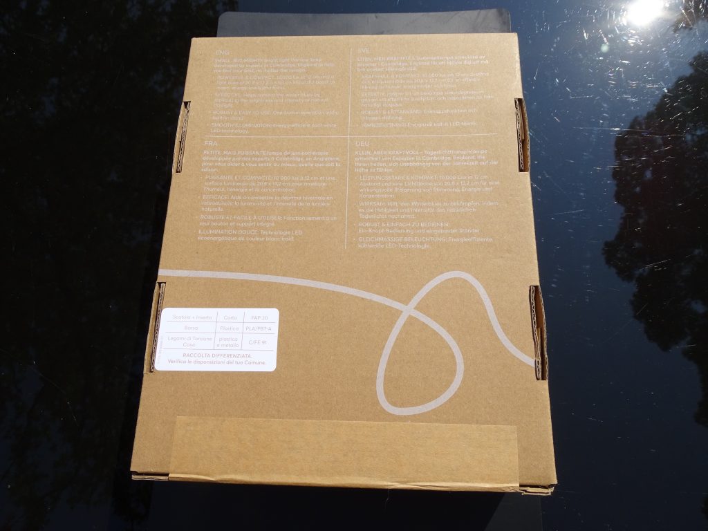 Lumie Mini Tageslichtlampe Verpackung Rückseite