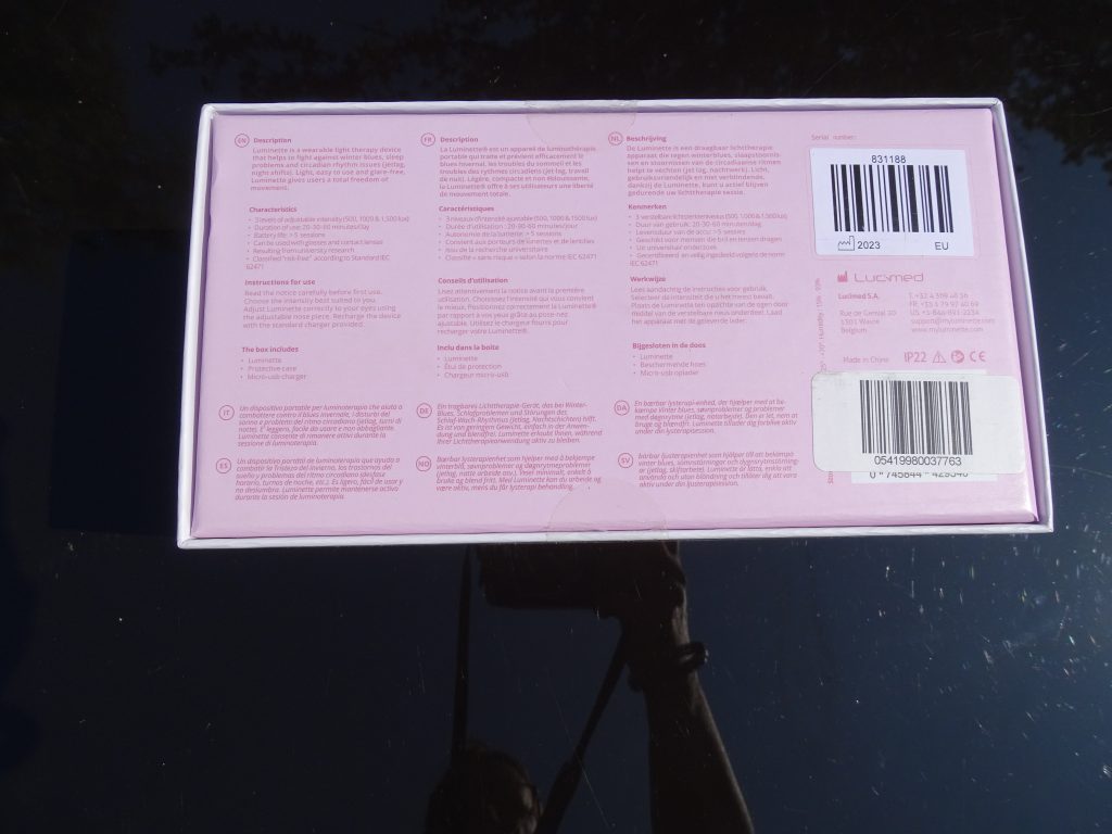 Luminette 3 Tageslichtbrille Verpackung Rückseite