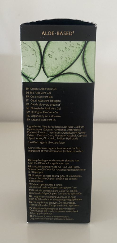 Satin Naturel Aloe Vera Gel Gesichtscreme Verpackung mit Liste der Inhaltsstoffe