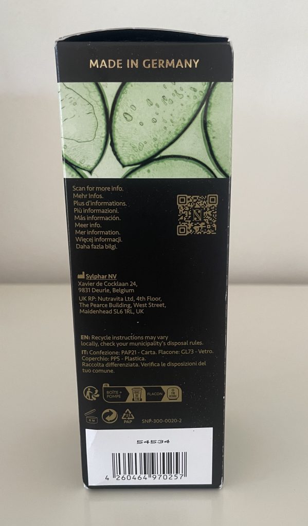 Satin Naturel Aloe Vera Gel Gesichtscreme Verpackung von der Seite