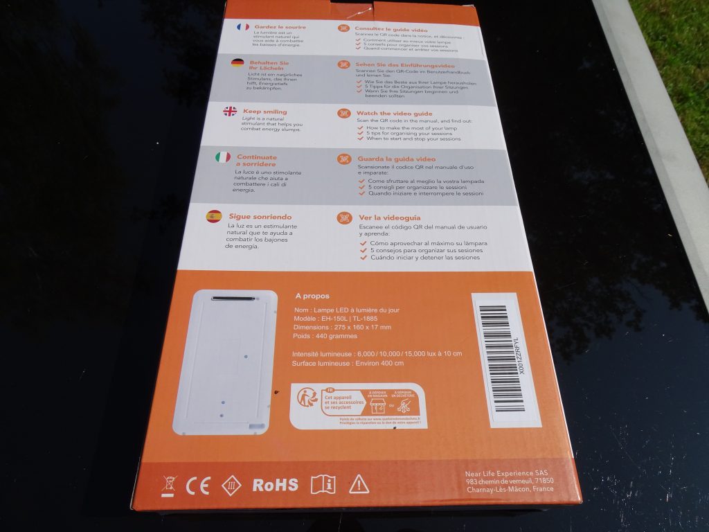 TopLife-Tageslichtlampe Verpackung Rückseite
