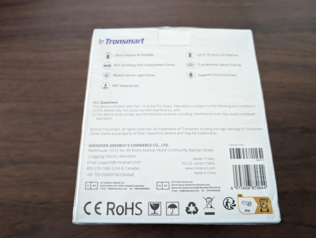 Tronsmart T7Mini Bluetooth-Lautsprecher Verpackung Rückseite (2)