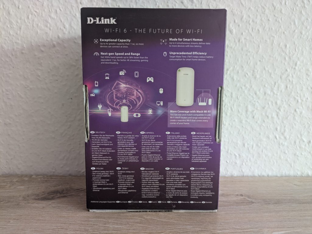 Verpackung des D-Link DAP-X1860 WLAN-Repeaters von hinten