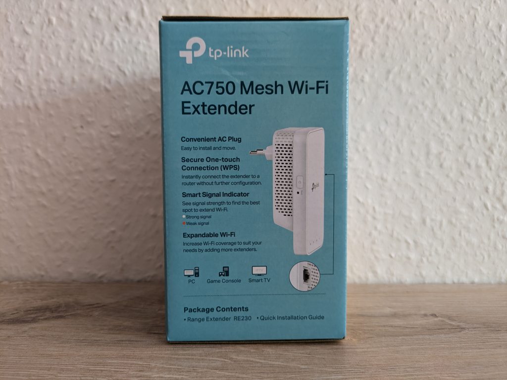 Verpackung des TP Link RE230 WLAN-Repeaters von rechts