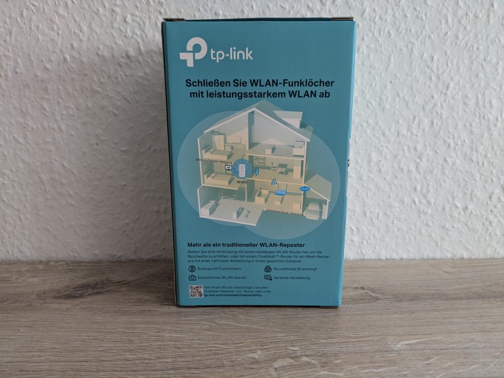 Verpackung des TP Link RE655 WLAN-Repeaters von hinten