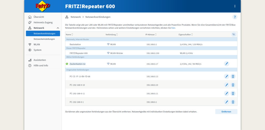 Webbrowser des AVM FRITZ! 600 WLAN-Repeaters (4)