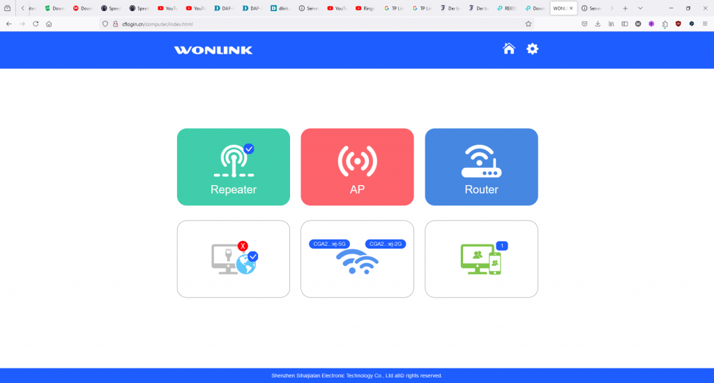 Webbrowser des WONLINK WL-NE3602 WLAN-Repeaters