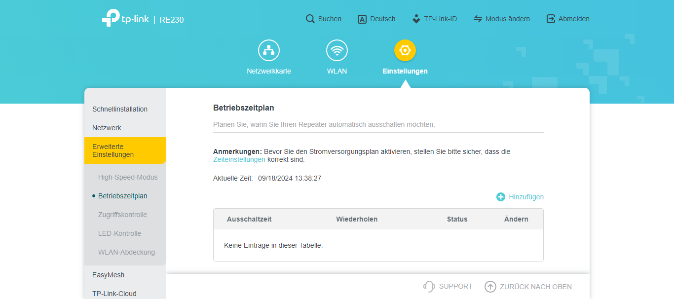 Weboberfläche des TP-Link RE230 WLAN-Repeaters (2)