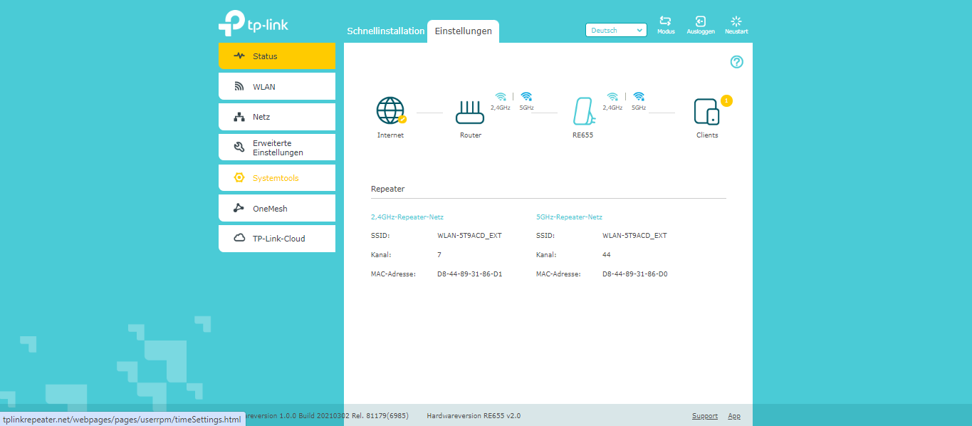 Weboberfläche des TP-Link RE655 WLAN-Repeaters (2)