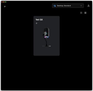 Logitech G Yeti GX Mikrofon G-Hub-Stoftware Startbildschirm