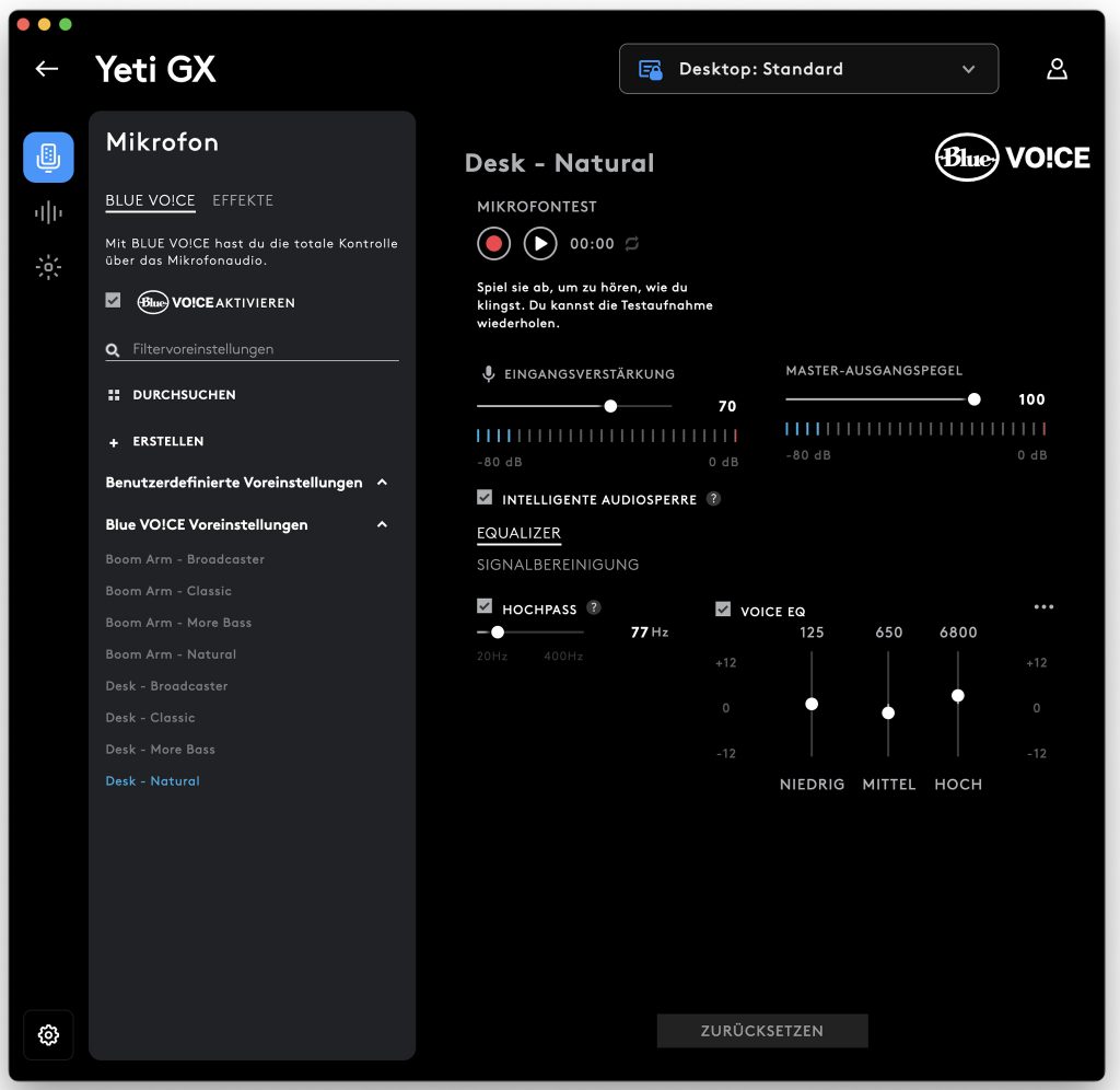 Logitech G Yeti GX Mikrofon G-Hub-Stoftware Einstellungen 1