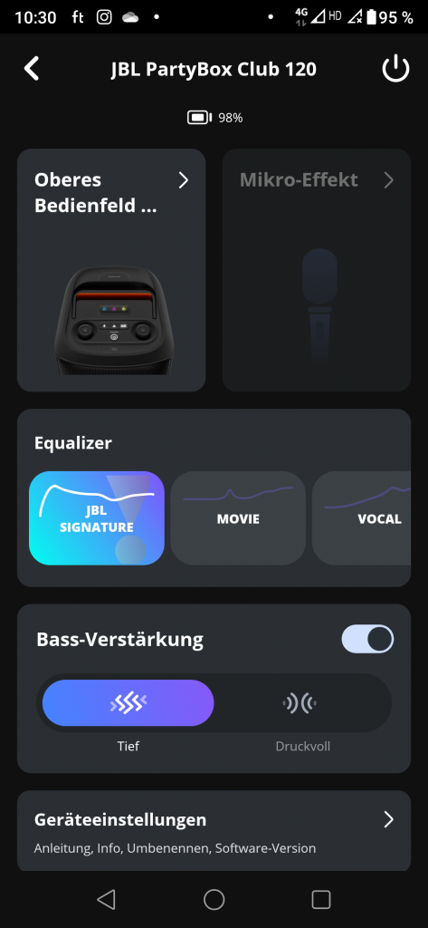 JBL Partybox Club 120 Bluetooth-Lautsprecher Screenshot