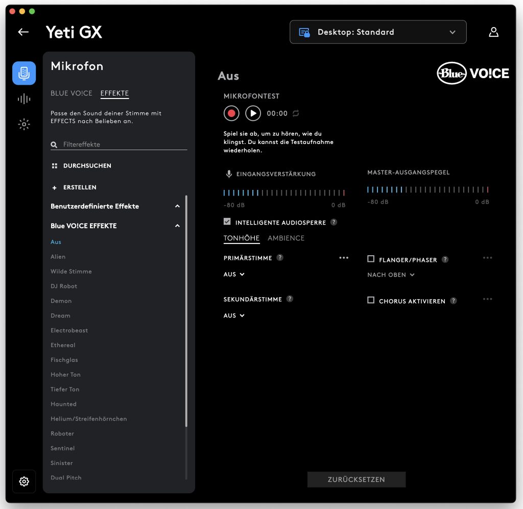 Logitech G Yeti GX Mikrofon G-Hub-Stoftware Einstellungen 2