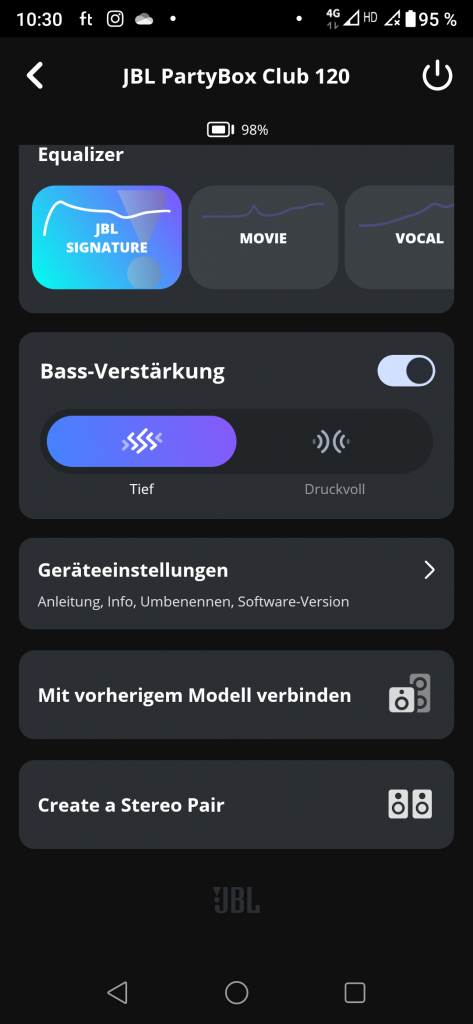 JBL Partybox Club 120 Bluetooth-Lautsprecher Screenshot
