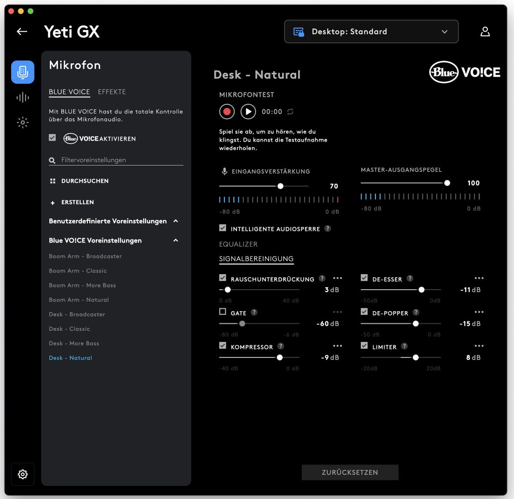 Logitech G Yeti GX Mikrofon G-Hub-Stoftware Einstellungen 3