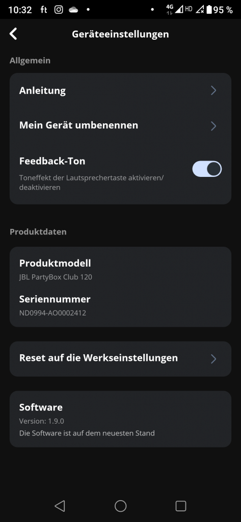JBL Partybox Club 120 Bluetooth-Lautsprecher Screenshot