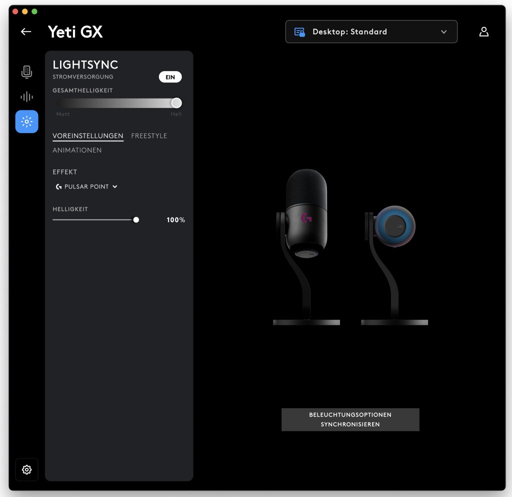 Logitech G Yeti GX Mikrofon G-Hub-Stoftware Farbeinstellungen 1