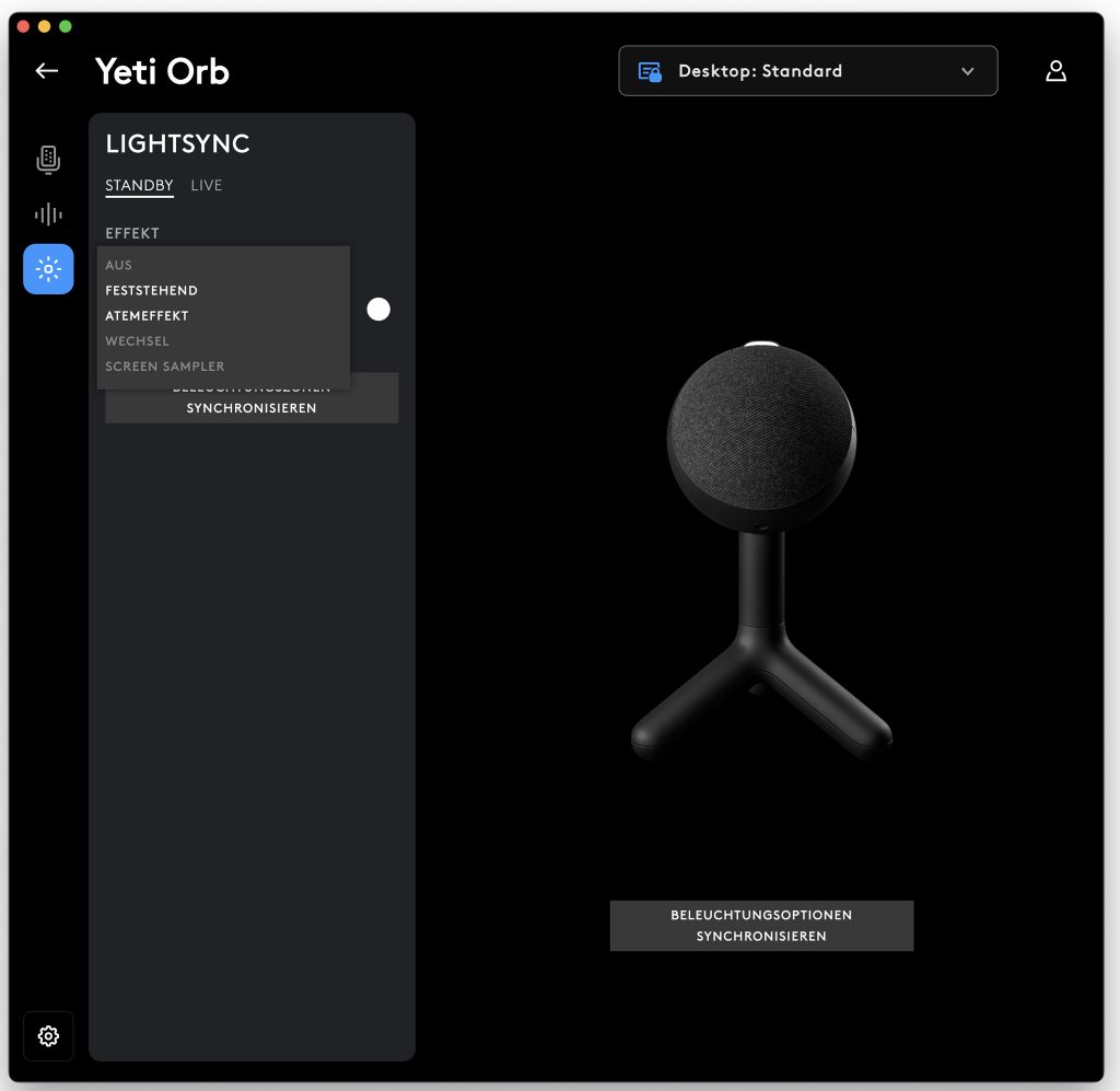 Logitech G Yeti Orb Mikrofon Logitech G-HUB-Software Farbeinstellungen 2