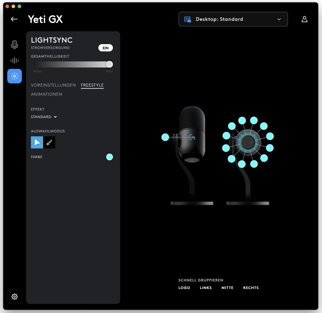 Logitech G Yeti GX Mikrofon G-Hub-Stoftware Farbeinstellungen 2