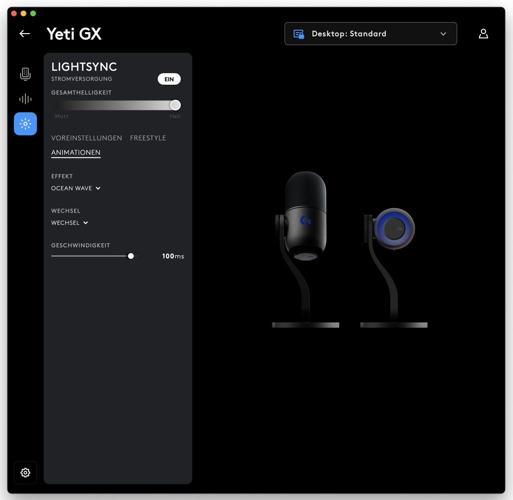 Logitech G Yeti GX Mikrofon G-Hub-Stoftware Farbeinstellungen 3