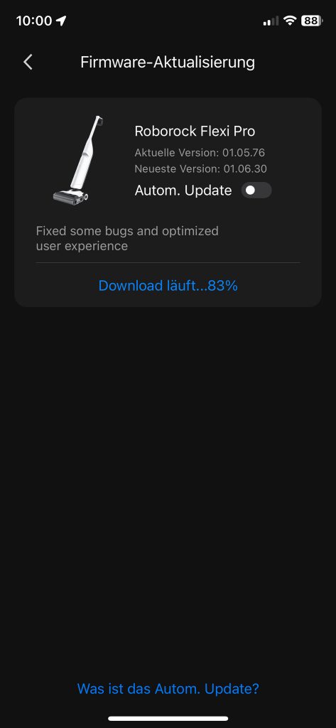Roborock Flexi Pro Akku-Staubsauger App Firmware aktualisieren