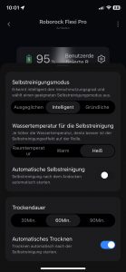 Roborock Flexi Pro Akku-Staubsauger Einstellung Selbsreinigungsmodus