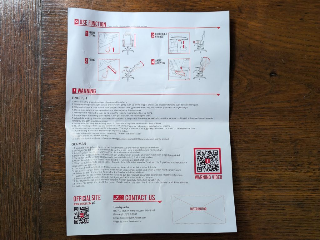Anleitung des Robas Lund DX Racer 1.2 FD01 Bürostuhls (2)