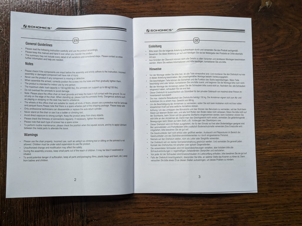 Anleitung des SONGMICS OBG71B Bürostuhls (2)