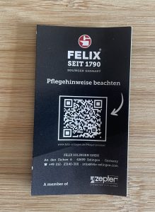 FELIX SOLINGEN MIU Küchenmesser Pflegehinweise