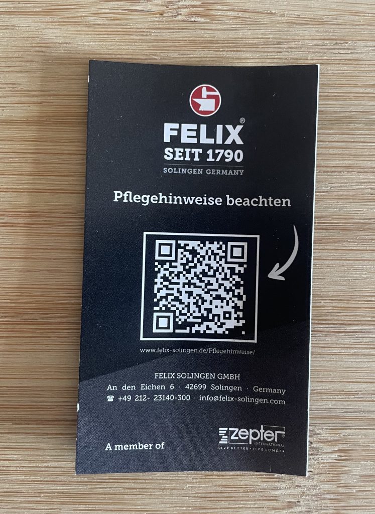 FELIX SOLINGEN MIU Küchenmesser Pflegehinweise