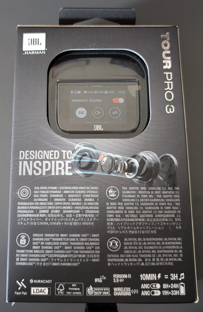 JBL Tour Pro 3 In-Ear-Bluetooth-Kopfhörer Verpackung Rückseite