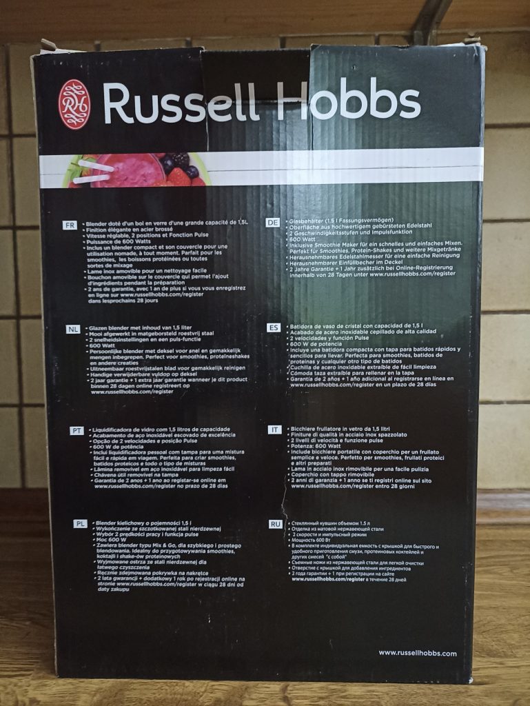 Russell Hobbs 2-in-1 Standmixer, Verpackung Seitenansicht 2