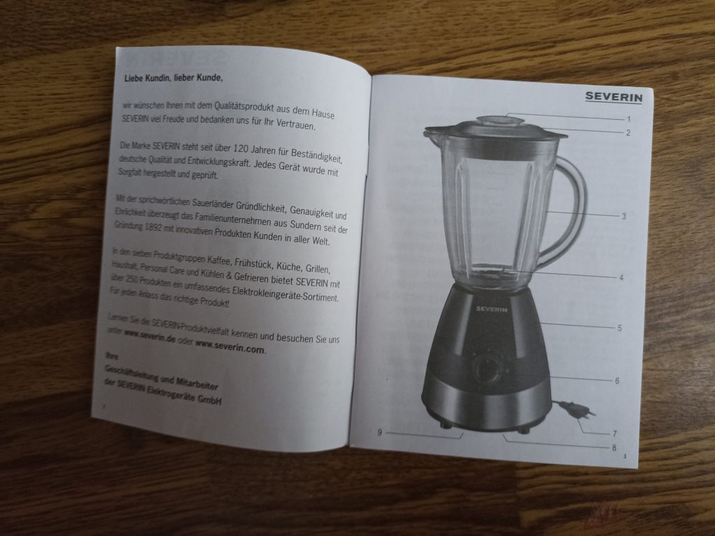 Severin SM 3718 Standmixer, Blick in die Gebrauchsanweisung