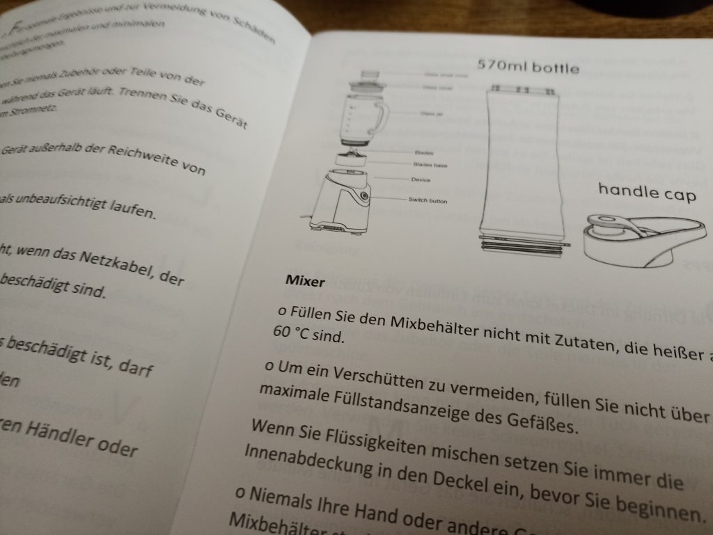 Steinborg SB-7030 Standmixer, Blick in die Gebrauchsanweisung